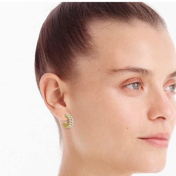 NWT J. Crew Busy Bezel Sparkle Crystal Huggy Hoops Earrings - Picture 2 of 5